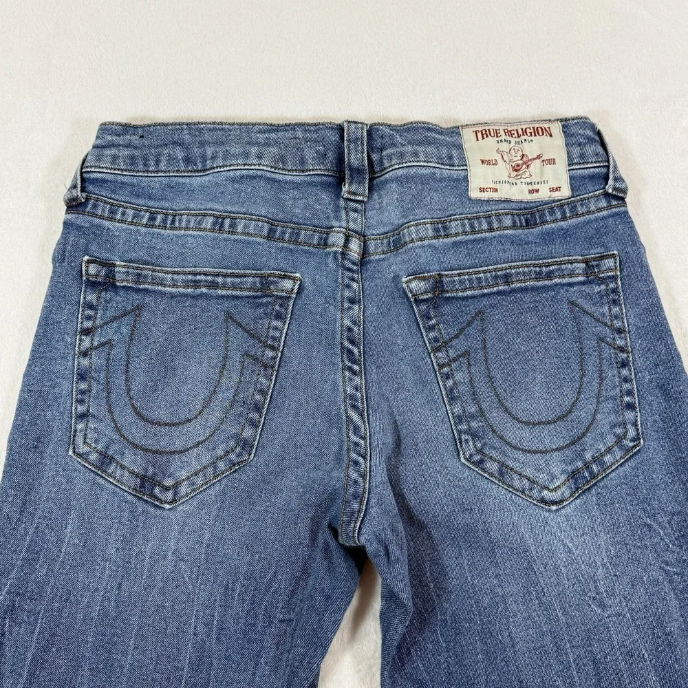 True Religion Ricky Relaxed Straight Jeans Mens 32x33 Blue Stretch USA *Flaw*